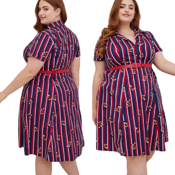 Torrid Disney Mickey Retro Swing Dress Poplin Striped Red & Blue Size 18 & 24 - Picture 2 of 13